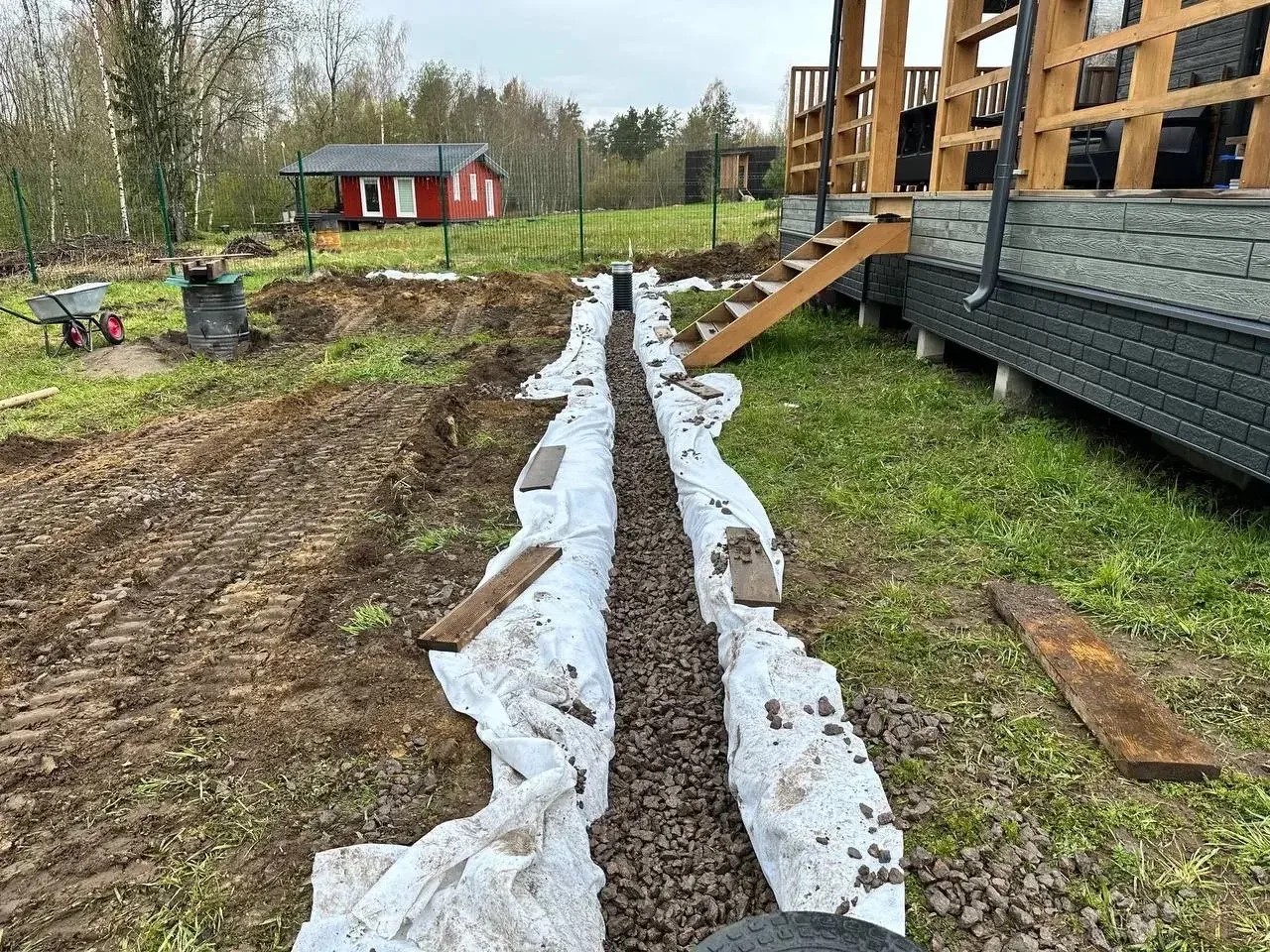 Засыпка и подготовка дренажной линии